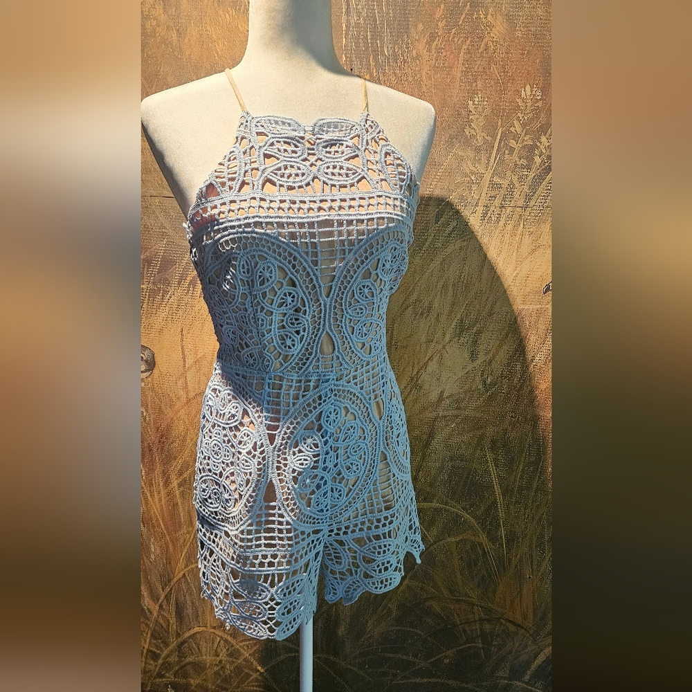 DO+BE Blue/Taupe Shorts Romper Medium